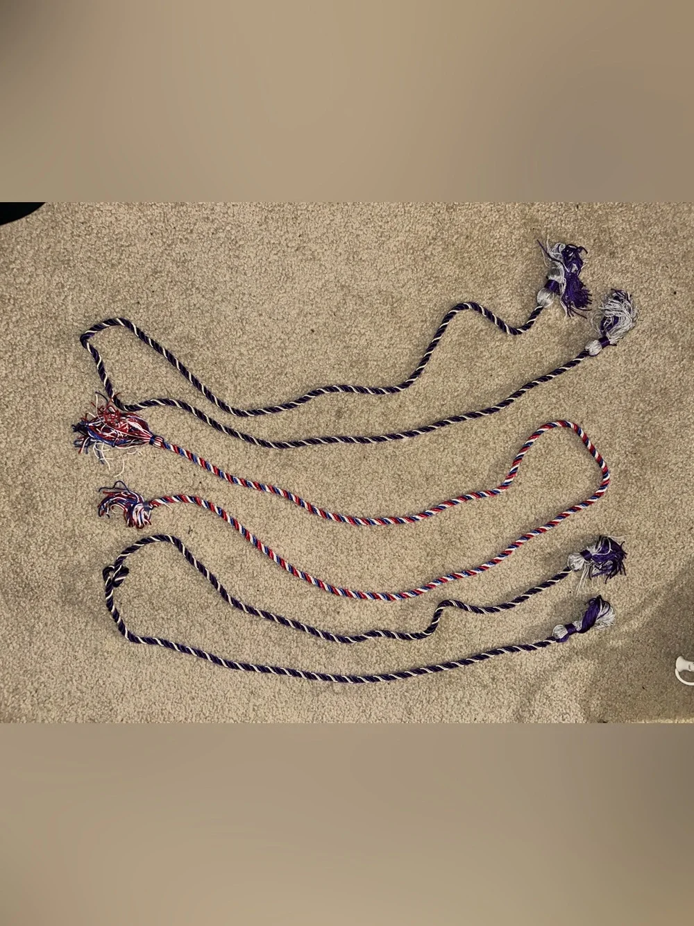 Navy blue/white (academic) and Red/white (arts) Twisted Cords